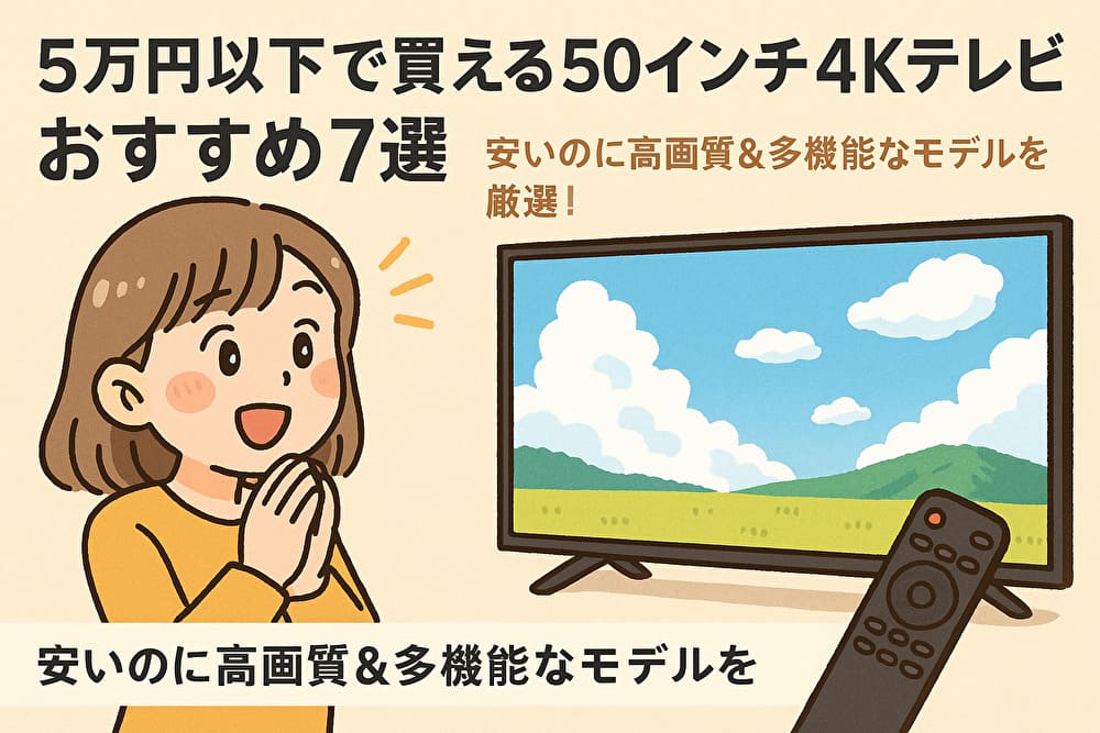 【2025年最新版】5万円以下で買える50インチ4Kテレビおすすめ7選｜安いのに高画質＆多機能なモデルを厳選！のアイキャッチ画像