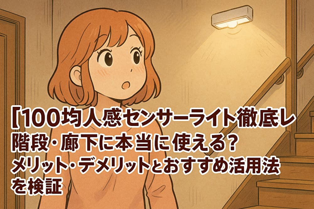 【100均人感センサーライト徹底レビュー】階段・廊下に本当に使える？メリット・デメリットとおすすめ活用法を検証のアイキャッチ画像
